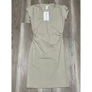 NWT Athleta Womens Size XXS Tan Effortless Tee Dress V Neck Ruched Stretch